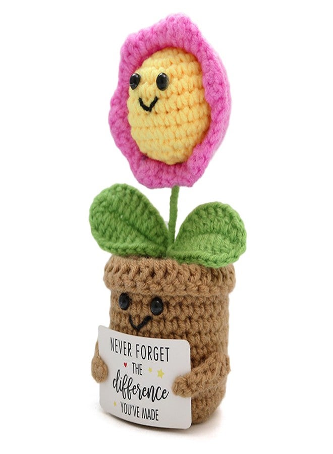 Yonuni Handmade Positive Crochet Pink Sunflower Gifts with Inspirational Card - Emotional Support Crochet Plants Birthday Anniversaries Christmas Office Gifts for Women Friend Coworker - Image 1